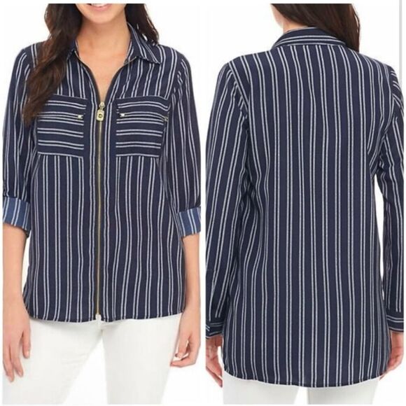 Michael Kors striped zipper front top sz small - Picture 3 of 8